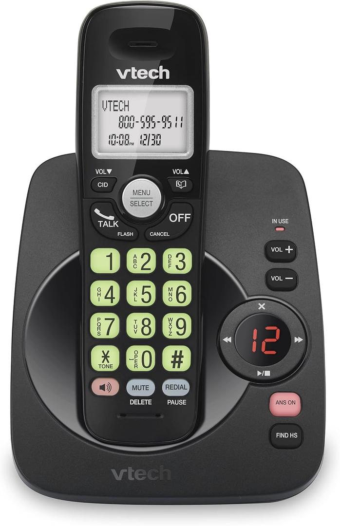 [New] VTech VG134-11 DECT 6.0 Cordless Home Phone with Bluetooth Connection, Digital Answering Machine, Backlit Display, Full Duplex Speakerphone, Caller ID/Call Waiting,1000 ft Range (Black)
