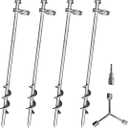 Ground Anchors Screw in - 16 Inch Set of 6 - Tent Stakes Heavy Duty Double Arbitrary Direction Galvanized Kits for Swing and Trampoline Set High Wind Solid Metal Hex Head Dog Tie Out Stake (6)