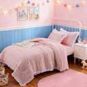 A Nice Night Comforter Twin Size,Pink Ruffle Comforter for Dorm Room Essentials for Twin Bed,Plaid Checkered Chic Bedding Bed in a Bag for Girls