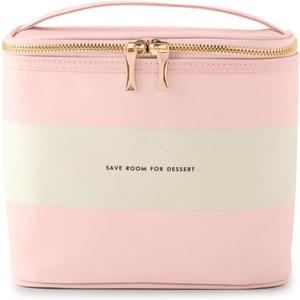 kate spade new york Insulated Lunch Tote, Small Lunch Cooler, Cute Lunch Bag for Women, Pink Thermal Bag with Double Zipper Close and Carrying Handle, Blush Rugby Stripe