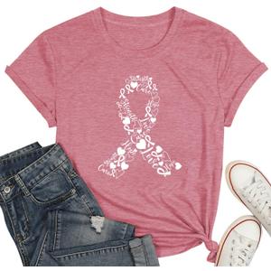 PQZ Breast Cancer Shirts for Women Cancer Awareness Tee Womens Butterfly Tee Shirt Cancer Survivor Tops (XXL)