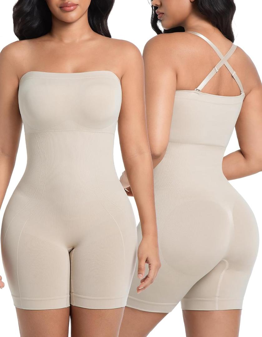SIMIYA Shapewear Bodysuits Built in Bra, Tummy Control Strapless/strap Top for Women, Full Body Shaper Seamless Waist Trainer (Beige), XL