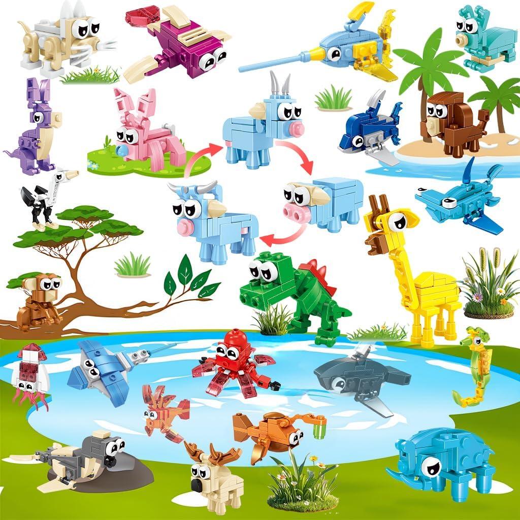 BRAITEN 36 Pack Party Favors for Kids，Mini Ocean Animals Building Blocks，Prize Box Toys for Kids Classroom, Easter Birthday Christmas Goodie Bag Fillers, Creative STEM Toys for Ages 6-12