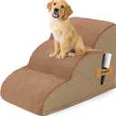 Romrol Dog Stairs Ramp for High Beds Couches, High Density Foam Pet Steps with Durable Non-Slip Waterproof Fabric Cover, Dog Stairs for Small Dogs or Cats or Pets, 3-Step,15 Inch,Light Brown