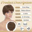 Haloo Brown Pixie Wig for Women - Short Natural Layered Haircut Synthetic Heat Resistant Hair Wigs for Daily Costume, Medium Brown