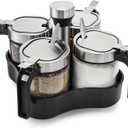 Mezchi Revolving Condiment Pots Spice Rack Organizer with 4 Pack Seasoning Jars and Spoons, Rotating Spice Rack for Kitchen, 360 Rotating Seasoning Holder for Pepper, Salt, Sugar, Herbs, Condiment