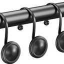 AmazerBath Shower Curtain Hooks, Shower Curtain Rings, Black Metal Shower Curtain Hooks Rust Proof, Decorative Shower Hooks for Shower Curtain, Set of 12