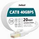 Cat8 Ethernet Cable, Outdoor&Indoor, 20 FT Heavy Duty High Speed Cat 8 LAN Network Cable, 40Gbps 2000MHz RJ45 Flat Internet Computer Patch Cord, Weatherproof S/FTP UV Resistant for Router/Modem/Gaming (White)