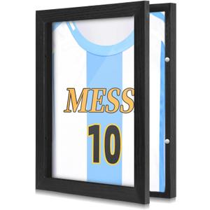 11" x 14" T Shirt Frames for Wall Display, Jersey Frame Display Case with UV Protection Acrylic, Wood Shadow Box Frame Depth of 1", Display Case for T Shirts, Jerseys, Memorabilia (Black)