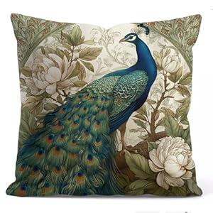 YOU FOUND ME William Morris Inspired Peacock Pillow Cover 18x18 Inches - Vintage Floral Art Throw Pillowcase - Farmhouse Decor for Couch, Sofa, Bed - Living Room Home Decor Gift (Peacock)