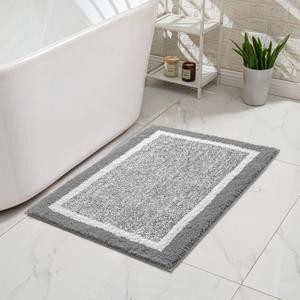 CozeCube Bath mats for Bathroom Non Slip, Fluffy Shaggy Bath Rugs for Bathroom Washable, Extra Soft and Absorbent Microfiber Bath Rugs for Shower Sink, Kitchen Sink, Light Grey, 16" x 24"