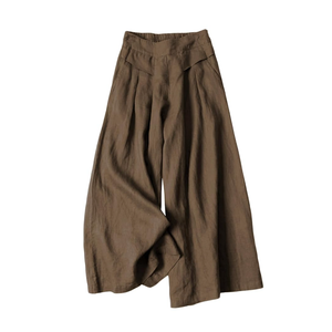 Bianstore Women's Culottes Linen Cropped Wide Leg Pants Elastic Waist Casual Palazzo Trousers with Pockets, S/M