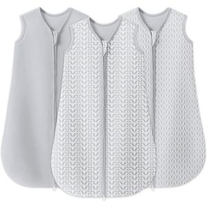 SWEET DOLPHIN Baby Sleep Sack 6-12 Months - 100% Cotton 2-Way Zipper TOG 0.5 Infant Wearable Blanket, Newborn Essentials Toddler 3 Pack Sleeping Sacks - Grey