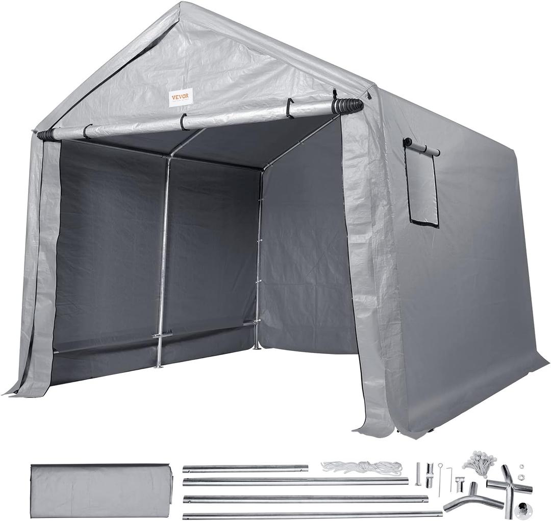 VEVOR Portable Shed Storage Shelter Outdoor, 10x10x8.5 ft Heavy Duty Instant Storage Tent Tarp Sheds with Roll-up Zipper Door and Ventilated Windows for Motorcycle, Bike, Garden Tools (Gray) VEVOR Portable Shed Storage Shelter Outdoor, 10x10x8.5 ft Heavy Duty Instant Storage Tent Tarp Sheds with Roll-up Zipper Door and Ventilated Windows for Motorcycle, Bike, Garden Tools (Gray)