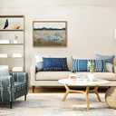 Floating Framed Canvas Wall Art, Vintage Blue Bicycle Flower Basket Wall Decor, Country Nature Landscape Wildflower Poster Print Paintings for Bathroom Living Room Bedroom Home Decor 12x16 inch