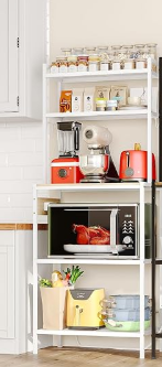 S1 Kitchen Bakers Rack with Power Outlet, Microwave Stand with Storage 5-Tiers, Freestanding Coffee Bar Table with 4 Hooks, Kitchen Storage Shelf 13" D x 22.9" W x 58.3" H, Rustic Brown