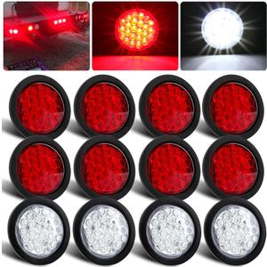 Partswcgg 12Pcs 4" Inch Round LED Trailer Tail Lights 24 LED Red Stop Turn Tail Lights Brake Trailer Lights White Backup Reverse Lights w/ 3-Prong Wire Pigtails Plug IP67 Waterproof 12V(8Red+4White)