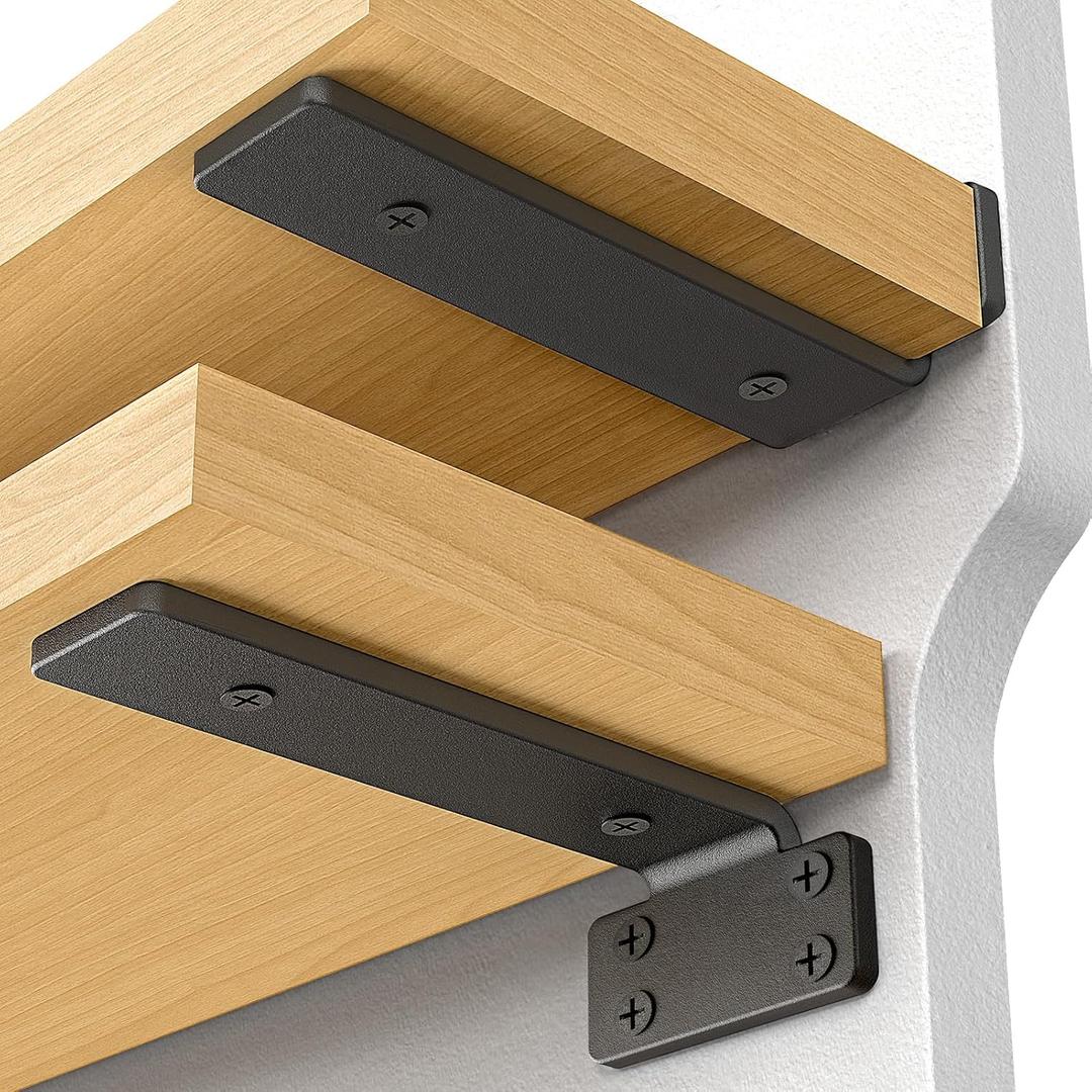 Shelf Bracket, Floating Shelf Bracket 12 Inch, 6 Pack Heavy Duty Shelf brackets, Metal Wall Shelf Brackets with 1/5 Inch Thick and Holds 160+lb, Brackets for Wood ShelvesBlack