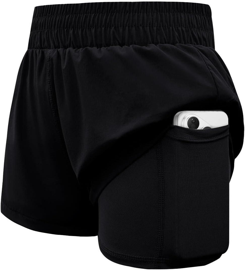 WIFFGO Girls Athletic Shorts 2 in 1 Elastic Waist Pockets Biker School Ball Games Running Sports Teen Summer Outfits