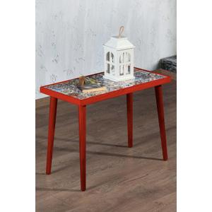 Comfyt Coffee Table, Handmade Side Table, End Table, Nightstand Nesting Table Bedside Table Accent Table Home Essentials Wood Tiled Top Rustic Table Ceramic Tiles Mexican Tile Table (13x24, Red)