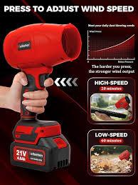 CordlessLeafBlowerElectric Leaf Blower for Lawn Care 560 CFMHandheld Blower Portable with Battery and Charger with 21V4.0Ah2 Batteries, Lightweight Blower for Patio Cleaning dust Red