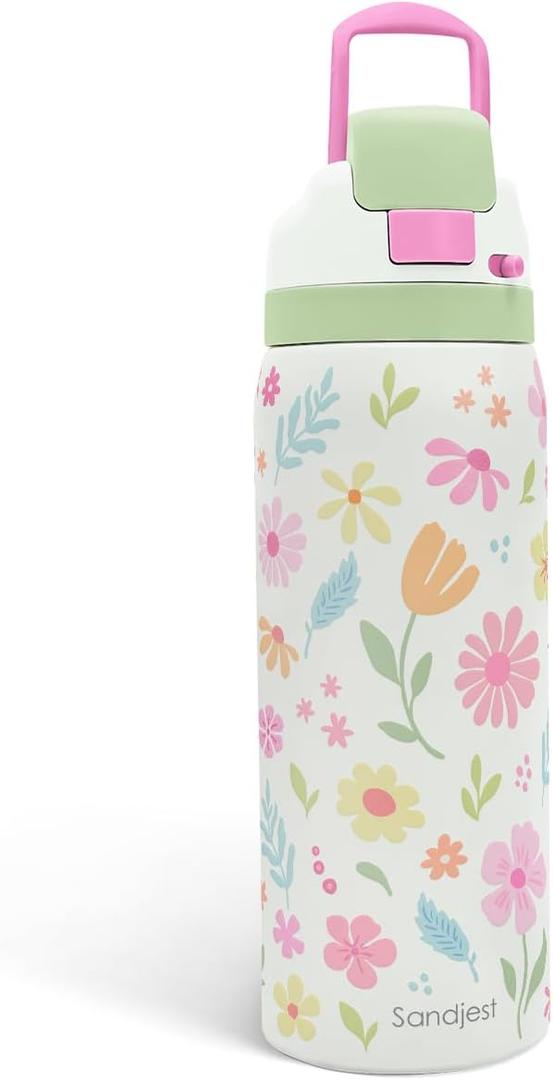 Floral Stainless Steel Water Bottle, Vacuum Insulated, Push-Button Lid, 32 oz, Gifts for Women Girls Friends Teens Birthday Christmas