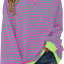 Fisoew Womens Striped Oversized Sweatshirt Color Block Crew Neck Long Sleeve Shirt Casual Loose Pullover Top Y2K Clothes (XX-Large, Pink)