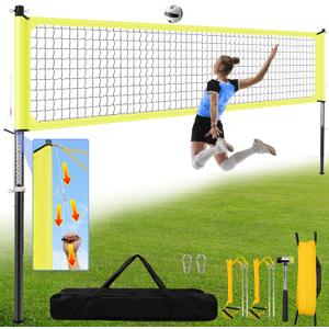 Aluminum Volleyball Net for Backyard, Portable Volleyball Net with Anti-Sag Design, Outdoor Volleyball Net Set with Lengthened Stakes and Boundary Line for Beach and Grass (Yellow)
