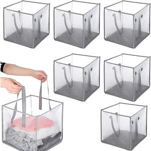 kenaeooe 6 Pcs Popup Laundry Hamper, 13 Inch Foldable Mesh Basket with Handles, Foldable Portable for Laundry and Toy Storage, Dorm or Travel (Grey)