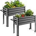 Land Guard 2 Pack Galvanized Raised Garden Bed with Legs & Wheels, 361232in Metal Elevated Raised Planter Box for Backyard, Patio, Balcony, 300lb Capacity, Dark Grey