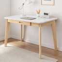 IOTXY Solid Wood Writing Desk - Home Office Workbench Desk with Drawer, 31.5" Width Laptop Computer Work Study Table in White, 80CM, 19.69"D x 31.5"W x 29.53"H