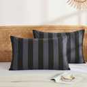Merryword Queen Size Pillowcases, 100% Cotton Pillow Cases, Black and Gray Striped Pillowcases, Luxury Linen Like Pillowcase, Soft Breathable Wide Stripe Pillow Covers, Set of 2