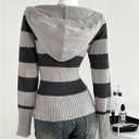 RoseSeek Women's Striped Sweaters Hooded V Neck Fitted Jumper Long Sleeve Pullover Tops 2000s Fall Outfits (Gray, S)