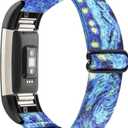 YONWORTH Adjustable Elastic Watch Band Compatible with Fitbit Charge 2 Bands, Stretchy Nylon Loop Strap Soft Wrist Bands Bracelet Sport Replacement for Women Men (Blue Starry Sky)