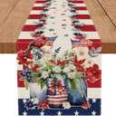 4th of July Table Runner Cardinal Flowers Flag Stripe Memorial Day Independence Day Patriotic Table Decoration Home Kitchen Party Supply 13x72 Inch