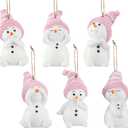 Lyrow 6 Packs Resin Pink Snowman Christmas Ornament with Various Animated Faces Christmas Tree Hanging Decorations, Party Decors for Gift Holiday Stocking Stuffers Tree Wreath Mantel Garland Decor