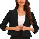 Allegra K Elegant Cropped Blazer for Women Collarless 3/4 Sleeve Open Front Peplum Business Suit Jacket (Small)