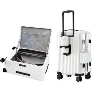 HotWay 20 Inch Expandable Carry On Luggage with Cup Holder, Hardside TSA Approved Luggage with Spinner Wheels, Top Opening Suitcase For Travel, White