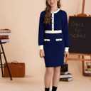 GRACE KARIN Girls Fall Long Sleeve Dresses Girl Bodycon Sweater Dress Winter Holiday Dress for Kids Size 6-14 (Blue)