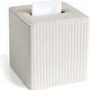 Leather Ivory White Tissue Box Cover, Square Tissue Box Holder Compatible with Kleenex for Bathrooms