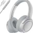 Wired Over-Ear Headphones with USB C Connector, Hi-Fi Stereo Sound, Noise-Isolating Ear Cups, Comfortable Fit for USB C Devices (No Bag, Silver)