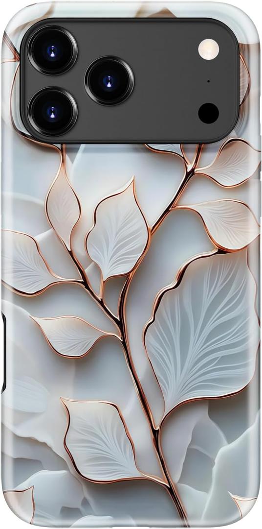 LUMARKE for iPhone 17 Pro Case Cute,Aesthetic Vintage Wildflower Leaf Hard Shell,Compatible with Magsafe,Trendy Unique Cool Retro Floral Protective Slim Silicone Phone Cover for Women Girls (Elegant Leaf Veins)