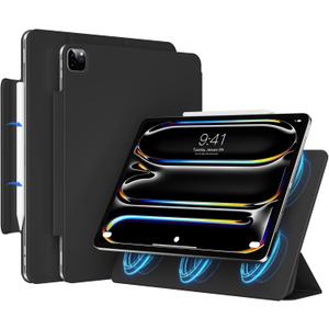 Magnetic Case for iPad Pro 13 Inch (M5/M4) 2025/2024- PU Leather Cover Compatible with Pencil Pro & USB-C | Auto Wake/Sleep, Non-Slip & Scratch-Resistant Protective Case (Black)