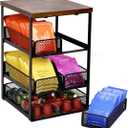 Tea Bag Organizer with 5 Drawers, Wooden & Metal Tea Storage Organizer for TeaBags, Coffee Pods, Creamers & Sugar – Countertop Tea Bag Holder for Coffee Bar and Kitchen, Space-Saving Tea Storage Rack