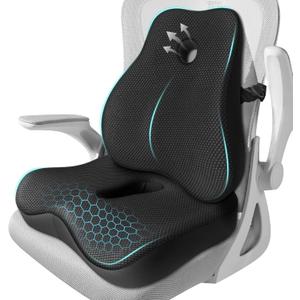 Seat Cushion,Lumbar Support Pillow for Office Chair,Memory Foam Coccyx Seat Cushion,Ergonomic Mesh Back Support Pillow,Office Desk Chair Cushion for Sciatica,Back&Tailbone Pain Relief,Black