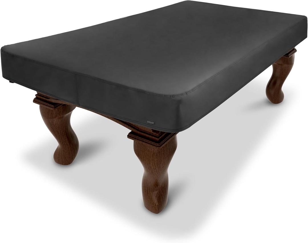 GoSports Premium Leatherette Pool Table Covers - Waterproof & Tearproof - 6/7/8/9 ft Heavy Duty Indoor & Outdoor Billiard Table Covers (Black)