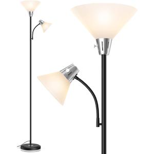 LEPOWER Floor Lamp, Standing Lamp Replaceable 3000K Energy-Saving, Lamp for Living Room with Adjustable Reading Light, Modern Bright Floor Lamp for Bedroom, Living Room, Office
