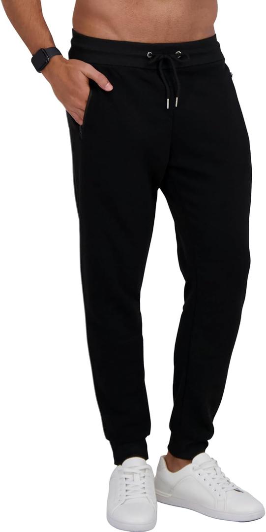 Fleece Mens Joggers with Zipper Pockets, Mens Sweatpants, Workout Sweats for Men S-2XL (Black, XXL)