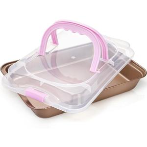 ZOOFOX Cake Pan with Lid, Non-Stick Baking Sheet for Oven, 9" x 13" Covered Rectangular Baking Pan for Cake, Lasagna, Brownie, Casserole, Cookie, Fish, Vegetable, Dishwasher Safe