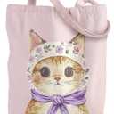 Loveinside Canvas Tote Bag for Women Girls, Grocery Shopping Bag, Reusable Shoulder Tote Bag, Goodie Bag for Wrap Storage (Cat)